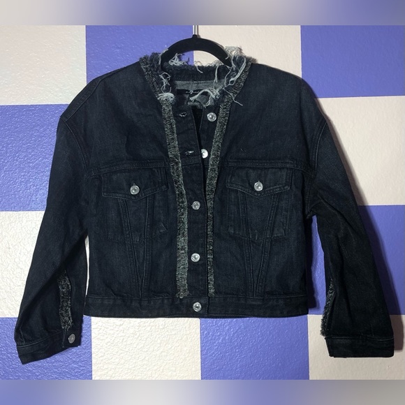 NWT 7 For All Mankind Fringed Dark Blue Denim Jacket - Size XS - Picture 2 of 6